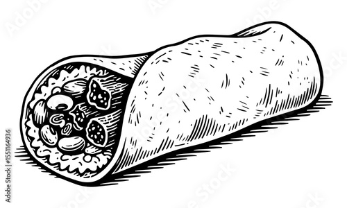 Burrito vector engraving style illustration