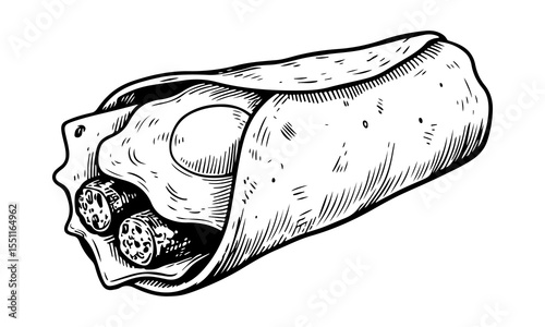 Burrito vector engraving style illustration