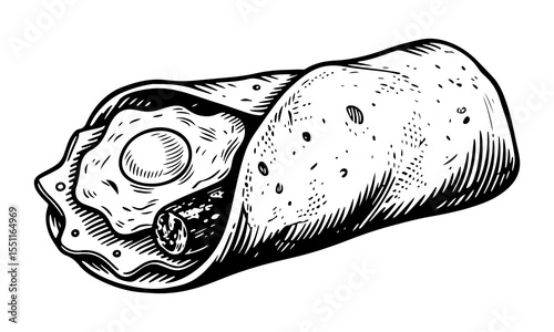 Burrito vector engraving style illustration