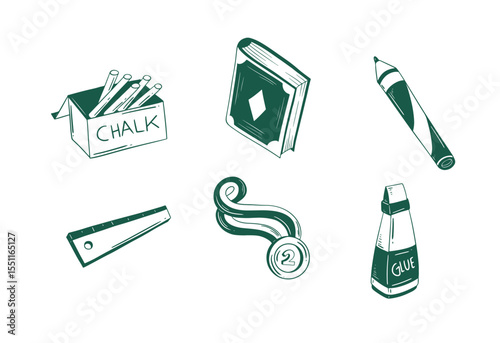 Hand Drawn School Supplies Vector Collection 