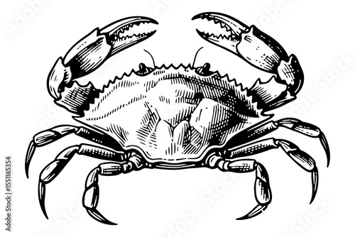 Crab vector engraving style illustration