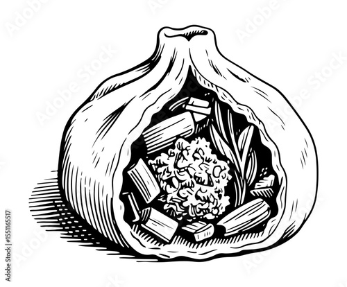 Dumpling vector engraving style illustration