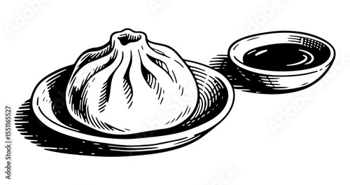 Dumpling vector engraving style illustration