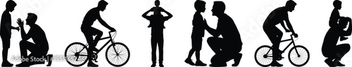 Father and son silhouette vector collection with bicycle and various family activities