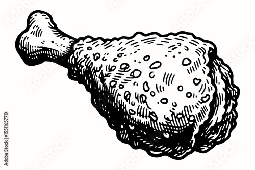 Fried Chicken vector engraving style illustration