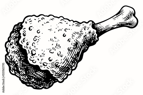 Fried Chicken vector engraving style illustration