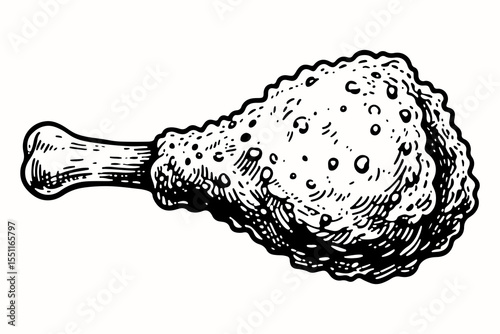 Fried Chicken vector engraving style illustration