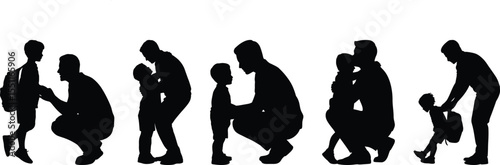 Father and child silhouette vector set showing parenting moments and family bonding