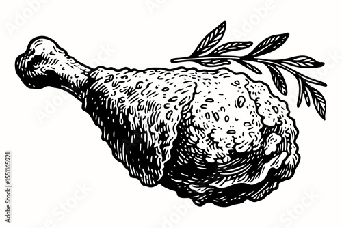 Fried Chicken vector engraving style illustration