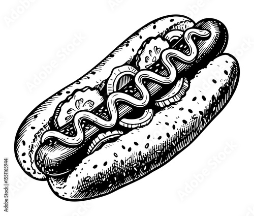 Hotdog vector engraving style illustration