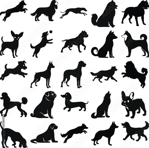 Dog silhouette in various poses