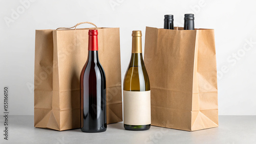 wine and wine paper bags without lebel. ai generated