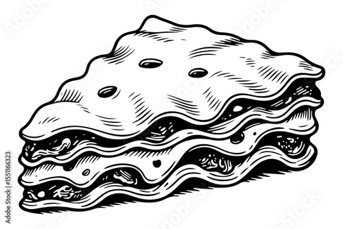 Lasagna vector engraving style illustration