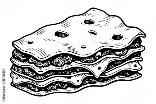 Lasagna vector engraving style illustration