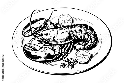 Lobster vector engraving style illustration