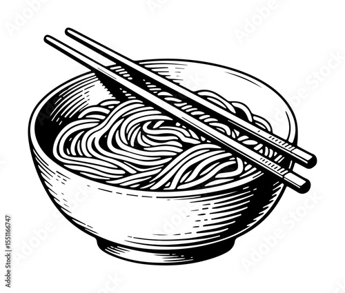 Noodles vector engraving style illustration