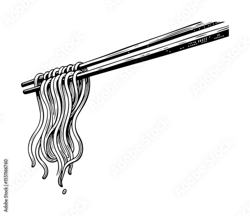 Noodles vector engraving style illustration