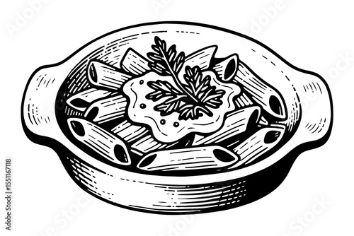Pasta vector engraving style illustration