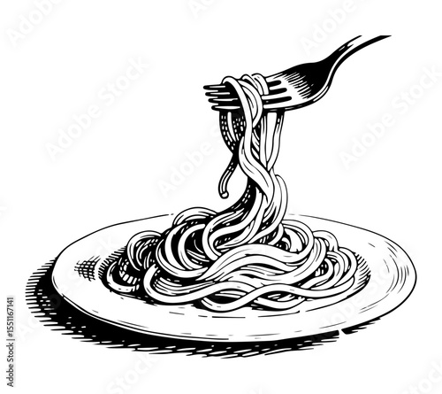 Pasta vector engraving style illustration