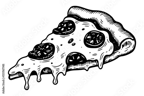 Pizza vector engraving style illustration
