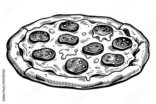 Pizza vector engraving style illustration