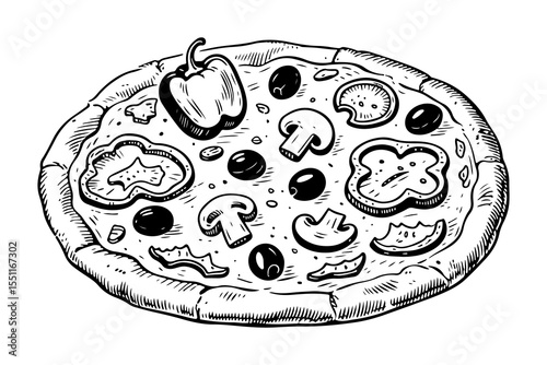 Pizza vector engraving style illustration