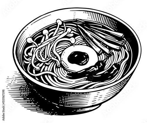 Ramen vector engraving style illustration