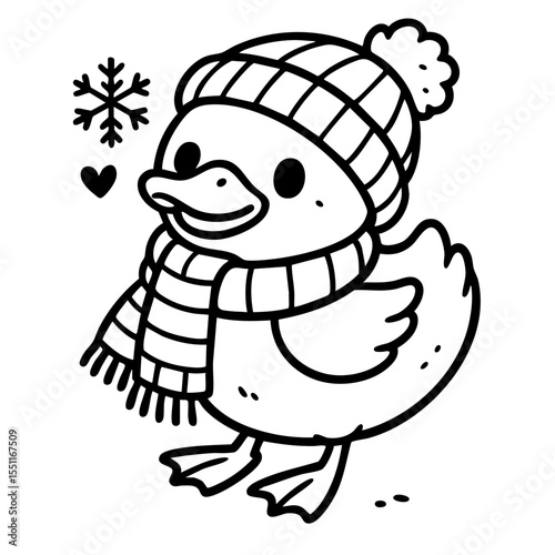 Snowman with Christmas Tree and Gift Cartoon Illustration