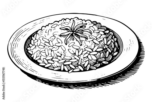 Risotto vector engraving style illustration
