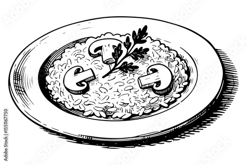 Risotto vector engraving style illustration