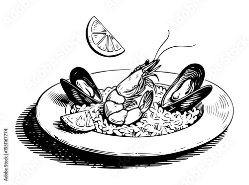 Risotto vector engraving style illustration