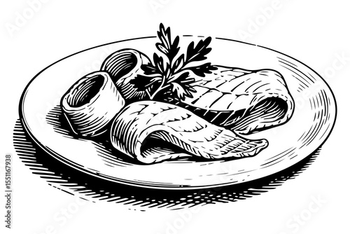 Salmon vector engraving style illustration