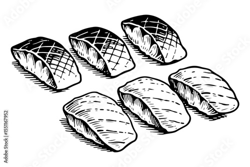 Salmon vector engraving style illustration