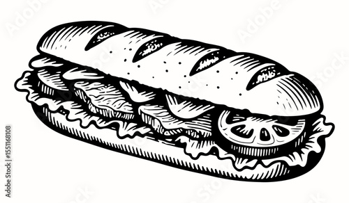 Sandwich vector engraving style illustration