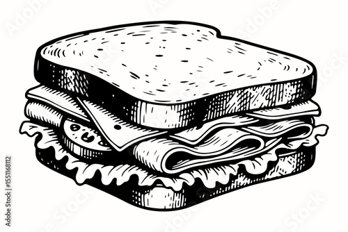 Sandwich vector engraving style illustration