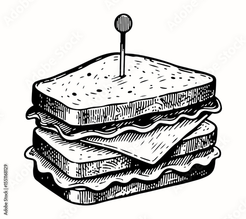 Sandwich vector engraving style illustration