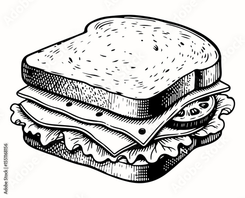 Sandwich vector engraving style illustration