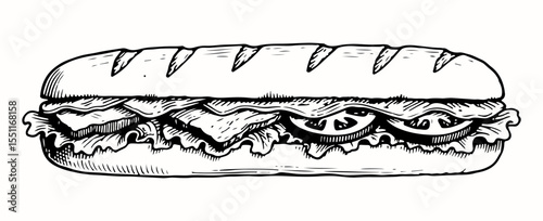 Sandwich vector engraving style illustration