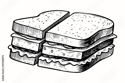 Sandwich vector engraving style illustration