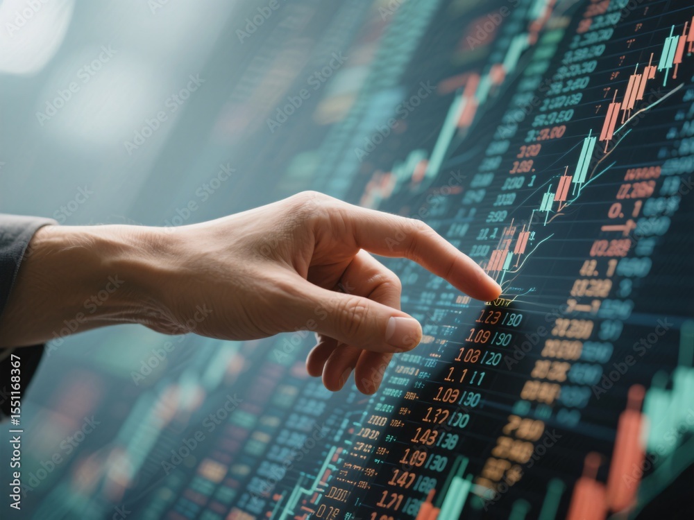 Obraz premium Finger Pointing at Financial Chart