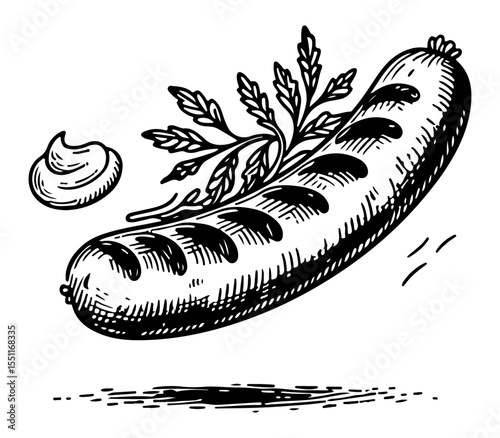 Sausage vector engraving style illustration