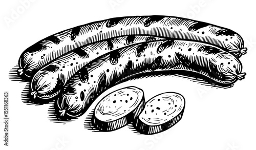 Sausage vector engraving style illustration