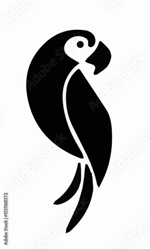 A minimalist black silhouette of a parrot, stylized as a modern icon or logo. This simple, elegant graphic uses clean curves and negative space, making it ideal for a stencil, tattoo, or symbol repres