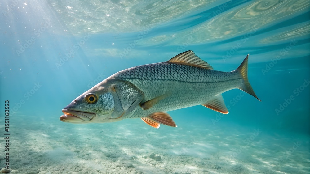 Naklejka premium Male Fish Swimming in Serene Clear Waters
