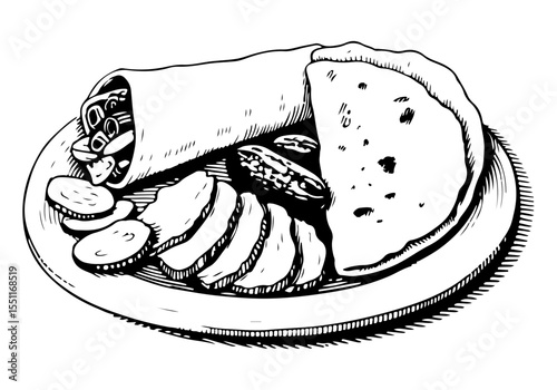 Shawarma vector engraving style illustration