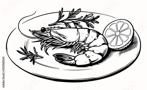 Shrimp vector engraving style illustration