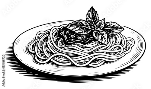 Spaghetti vector engraving style illustration