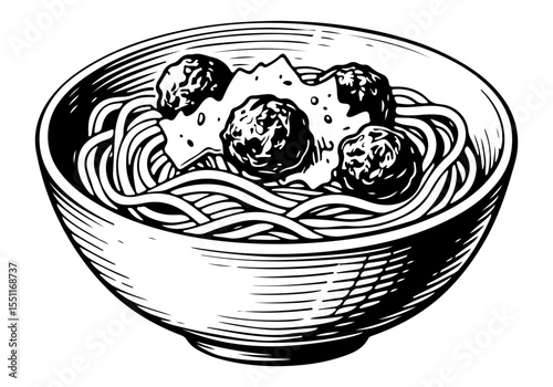 Spaghetti vector engraving style illustration