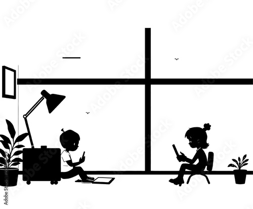 connected remote workers through large window illustration