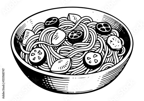 Spaghetti vector engraving style illustration